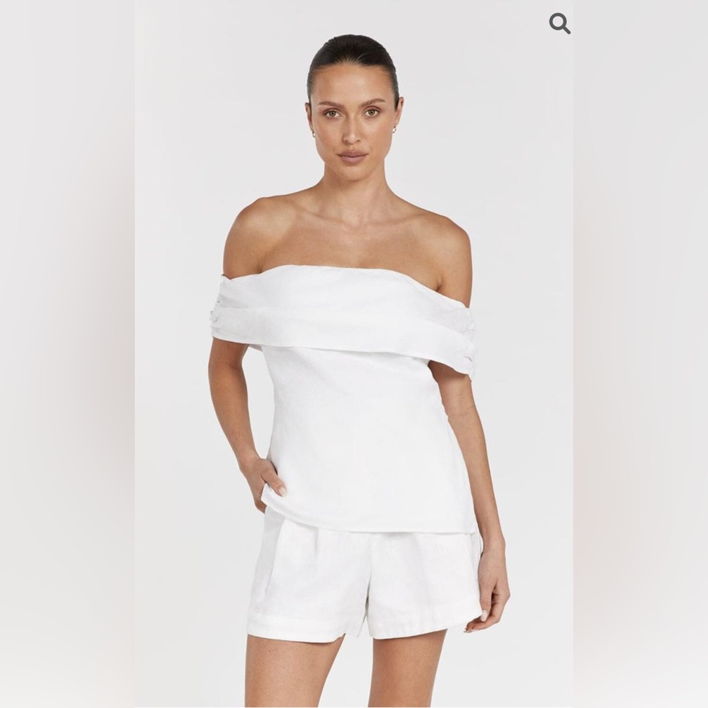 DISSH SADIE WHITE LINEN OFF SHOULDER TOP